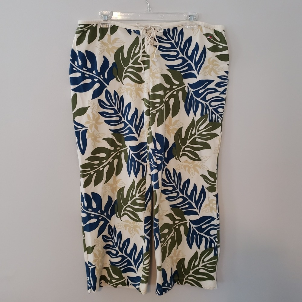 Tommy Hilfiger Tropical Wide Leg Cropped Pants‎ LARGE Resort Vacation Women